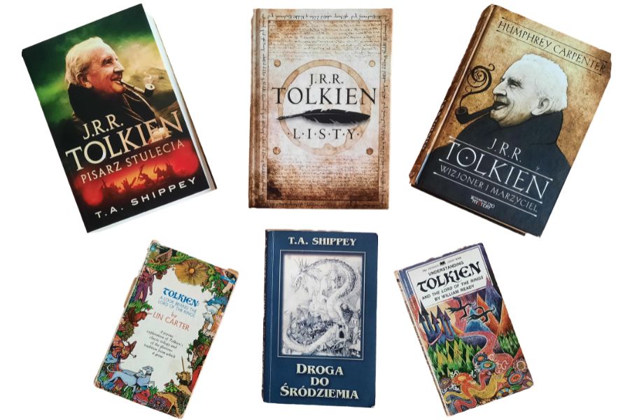 Okładki książek o Tolkienie.