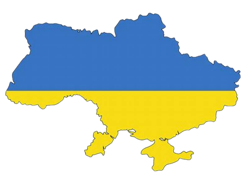 Kontur Ukrainy w barwach narodowych.