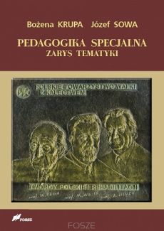 Tablica z wizerunkami trzech mężczyzn, twórców polskiej rehabilitacji na okładce książki "Pedagogika specjalna".