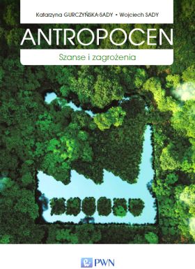 Widok z góry na staw i zieleń na okładce książki "Antropocen".