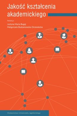 Graficzne wyobrażenie sieci połączń między ludźmi na okładce książki pt. "Jakość kształcenia akademickiego".
