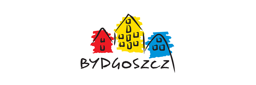 Zarys trzech spichrzy w logotypie Bydgoszczy.