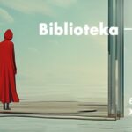 Tydzień Bibliotek - plakat z postacią w czerwonym płaszczu z kapturem.