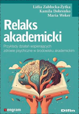 Z otwartej księgi wystają korony drzew na okładce książki pt. Relaks akademicki"