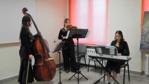 Żeńskie trio: kontrabas, skrzypce, piano cyfrowe.
