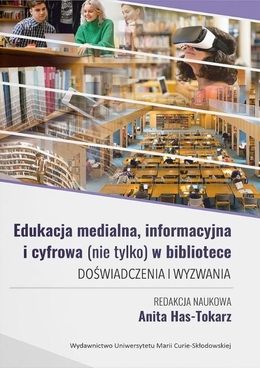 Kolaż zdjęć z czytelni na okładce książki "Edukacja medialna, informacyjna i cyfrowa".