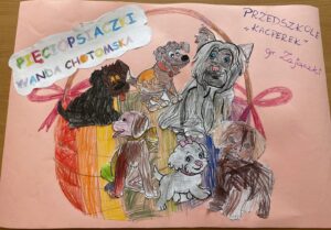 Dziecięca praca plastyczna z pieskami.