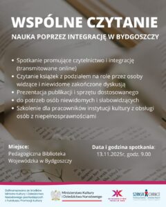 Plakat promujący wydarzenie. Białe napisy na szarym tle.