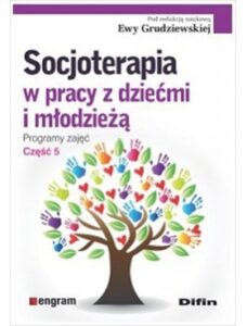 Drzewo z kolorowymi liśćmi-dłońmi. Powyżej tytuł książki "Socjoterapia w pracy z dziećmi i młodzieżą".