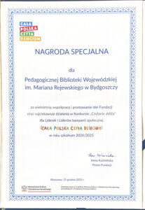 Dyplom dla placówki za udział w akcji.