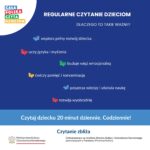 Niebieskie tło, białe napisy. W lewym górnym rogu logo akcji.