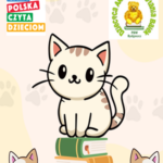 Plakat, kotki i książki na beżowym tle. Obok dwa loga: Cała Polska Czyta Dzieciom i Dziecięca Akademia Czytania Bajek.