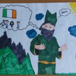 Rysunek człowieka z brodą w zielonych szatach.