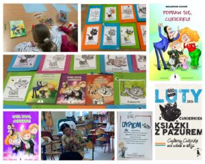 Kolaż zdjęć z zajęć o kotach.