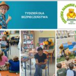 Kolaż: na dole fotografie z czytania książek, na górze hasło i logo.