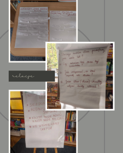 Szare tło, 3 fotografie tablic flipchart.